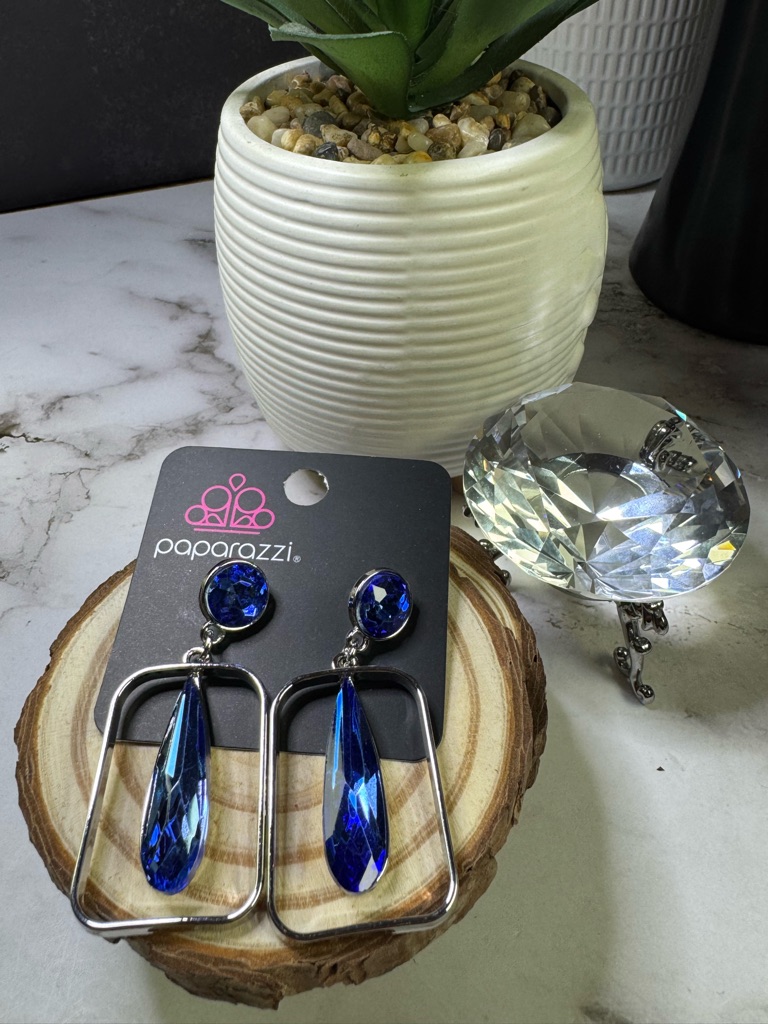 Paparazzi Blue Teardrop & Geometric Frame Earrings